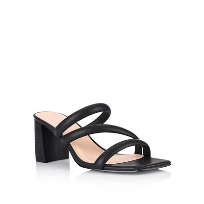 Naenae Black Heels | Women's Strappy Block Heels