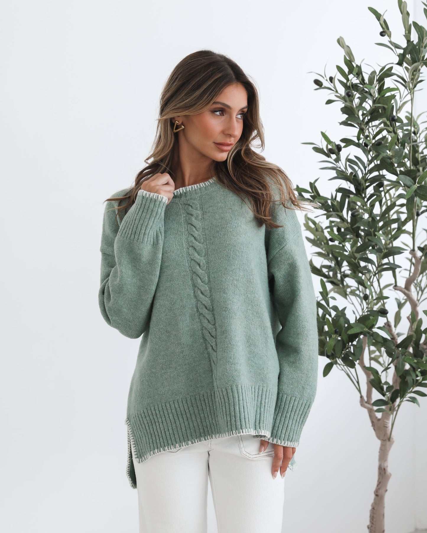 Nasheia Knit - Sage | Women's Wool Blend Knit Jumper
