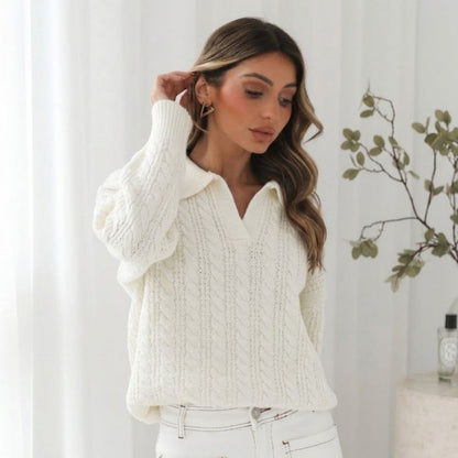 Oriah Cream Cable Knit Jumper | Women's Collared Knit Jumper