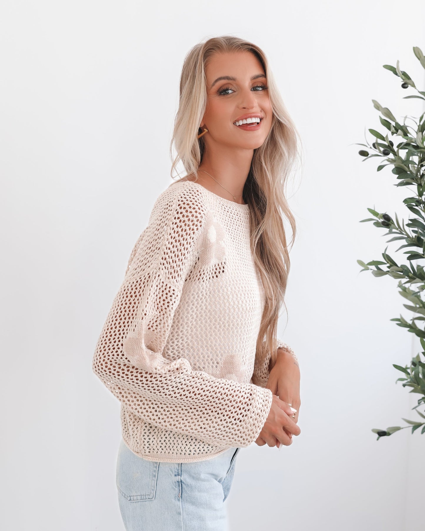 Pacino Knit Top Oat | Women's Crochet Knit Top