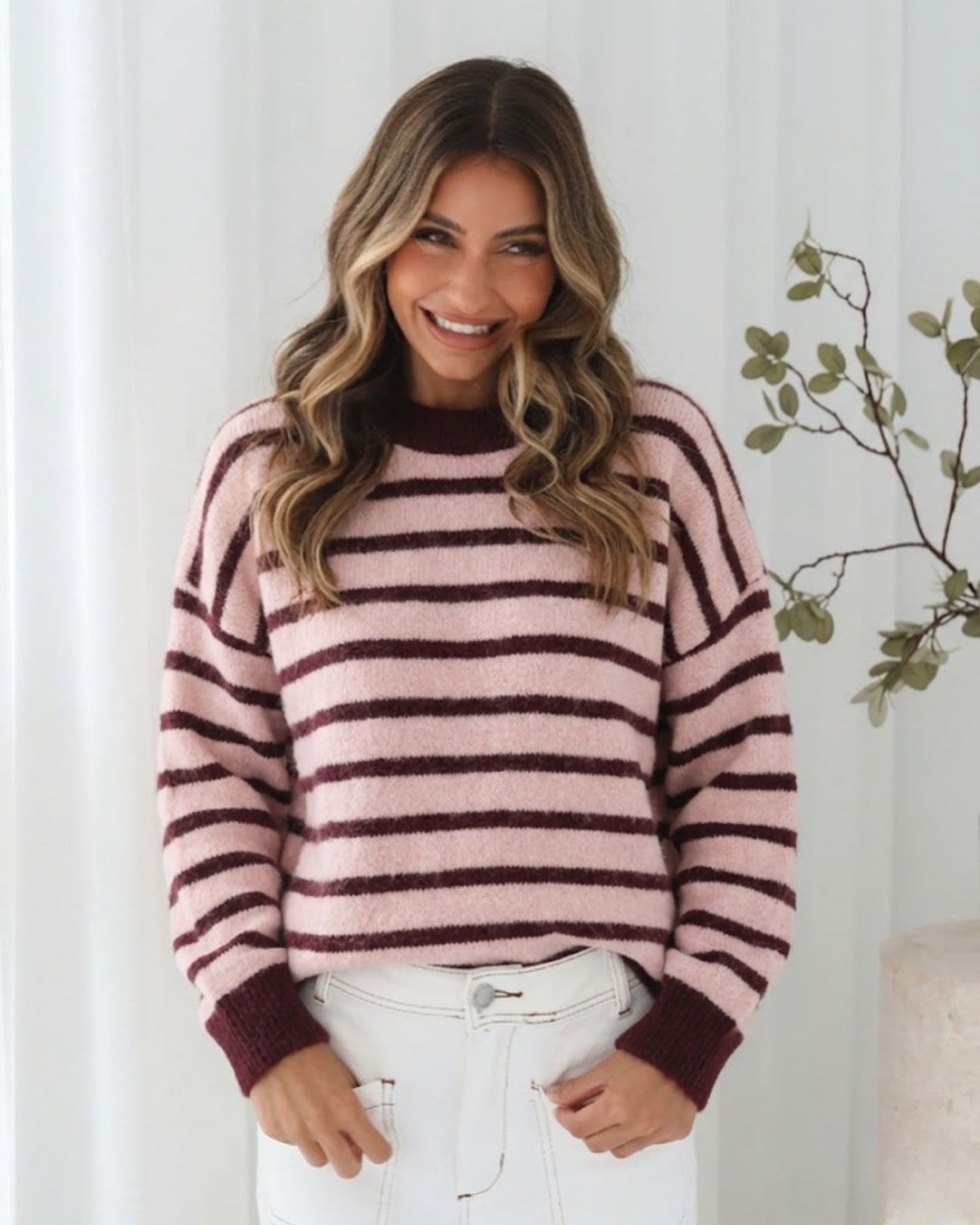 Pollock Knit Wine Stripe | Women's Striped Knit Jumper