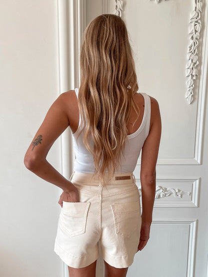 Priella Cream Shorts | Women's High Waisted Shorts