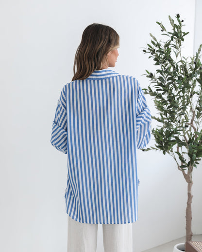 Raiana Blue Stripe Shirt | Women's One Shoulder Shirt