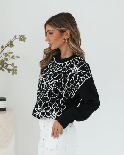 Roanne Black Print Knit | Women's Knit Jumper