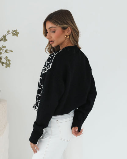 Roanne Black Print Knit | Women's Knit Jumper