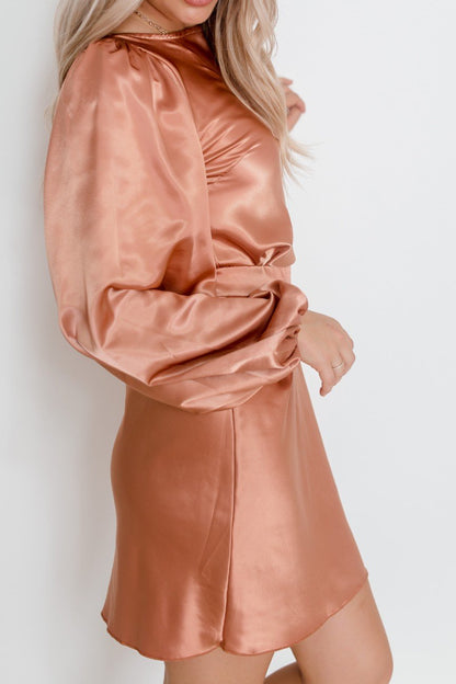Tonneli Rust Dress | Women's Satin Mini Dress