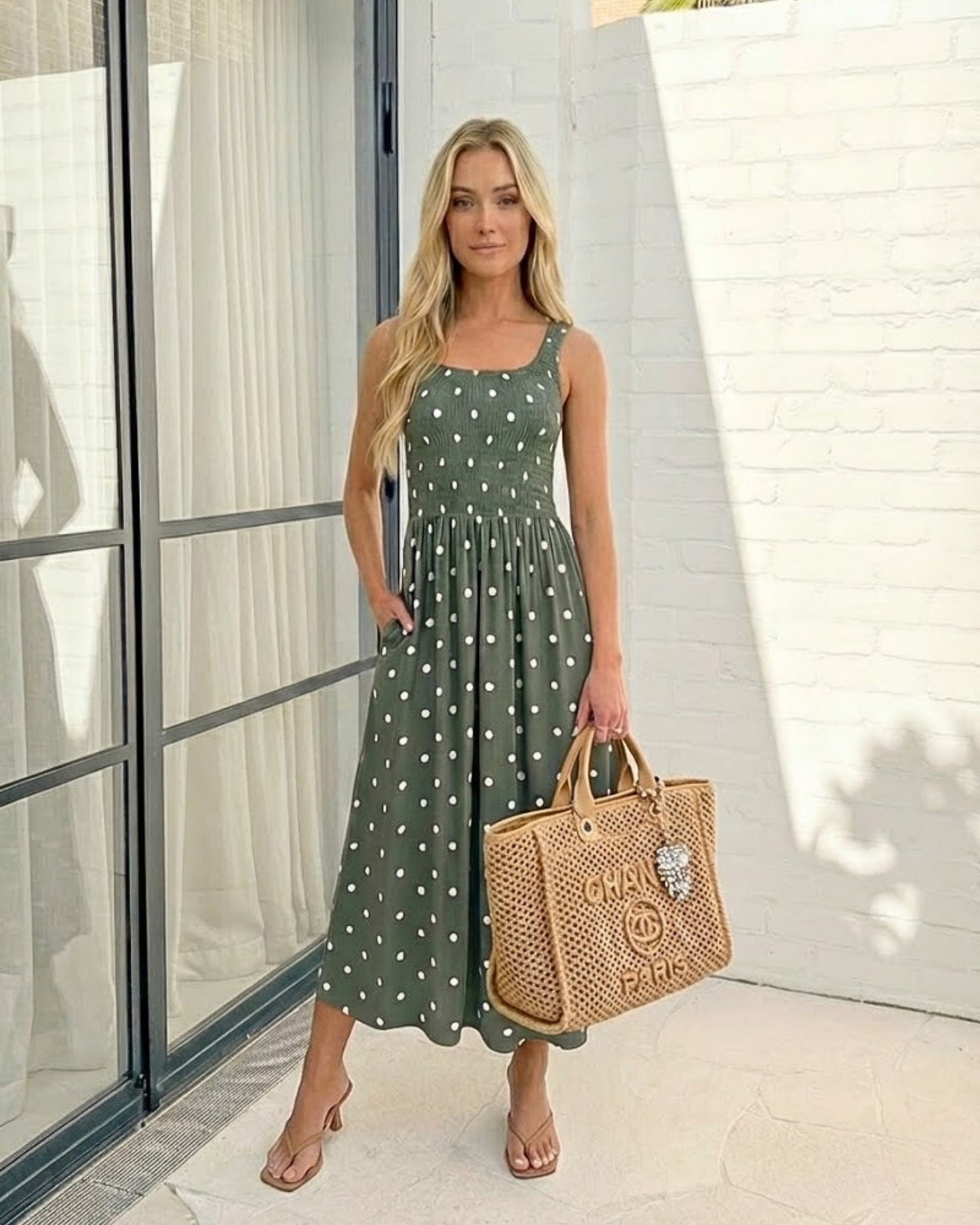 Torrance Dress - Green Spot | Women's Polka Dot Midi Dress