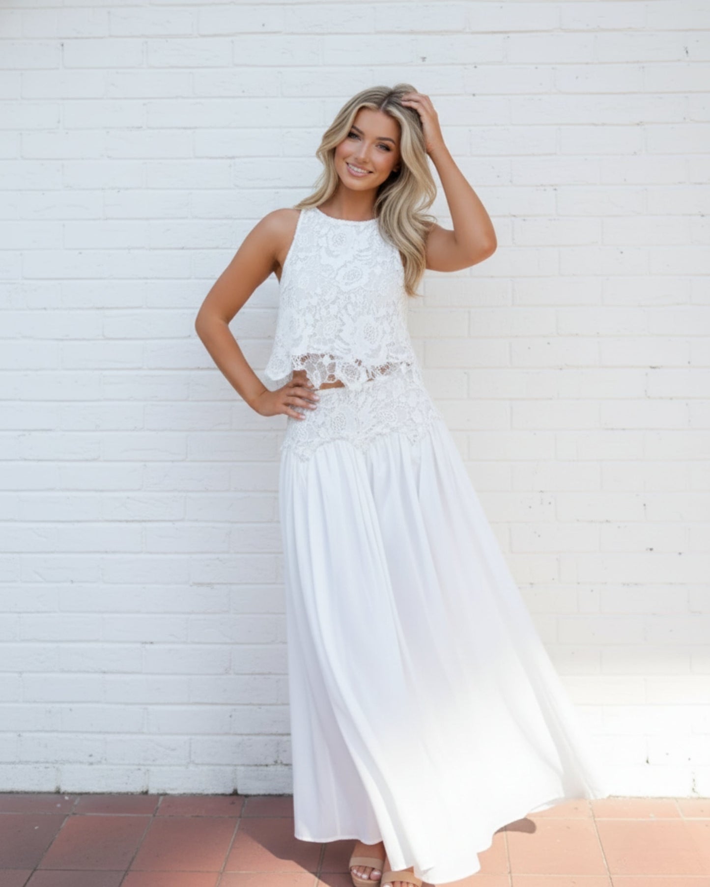 Vivorie White Skirt | Women's Lace A-Line Skirt