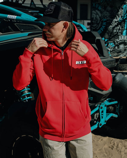 Black & White Grille Zip Up Hoodie - Red