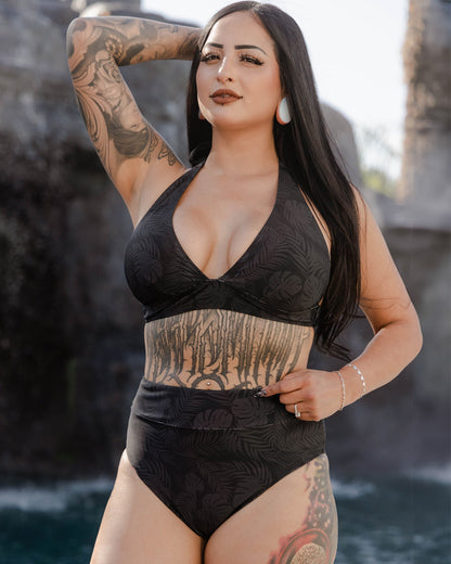 Women's Essential High Waisted Bikini Bottom - Black Corcovado Camo